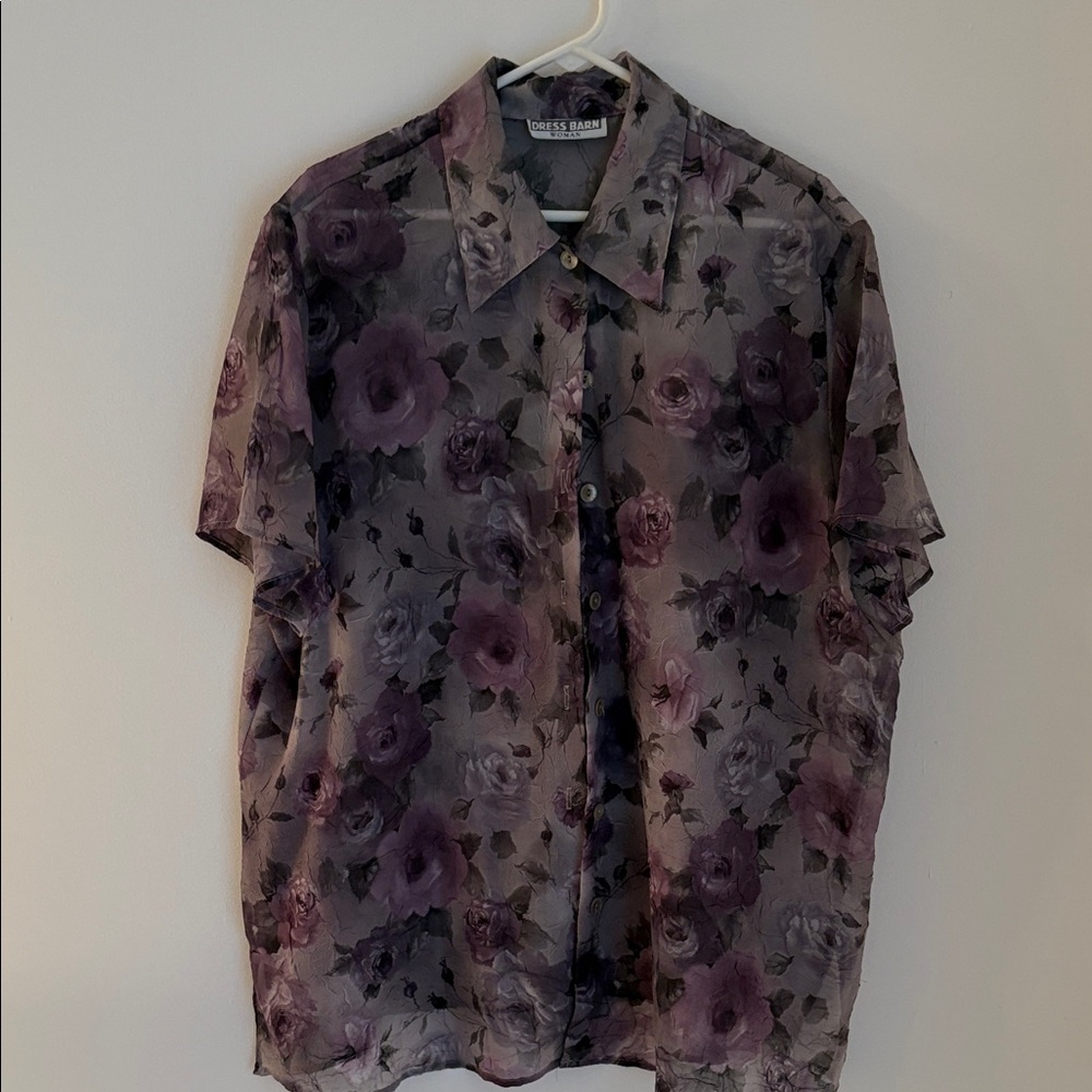 Dress Barn Men's Sheer Floral Shirt - Purple and Black